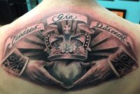 Claddagh Irish Tattoo On Man Upper Back regarding proportions 1080 X 859