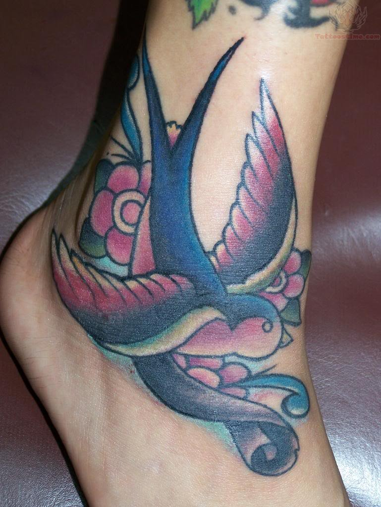 Color Swallow Tattoo On Ankle pertaining to sizing 769 X 1024