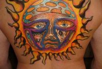 Colored Weird Sun Tattoo On Back within dimensions 800 X 1067