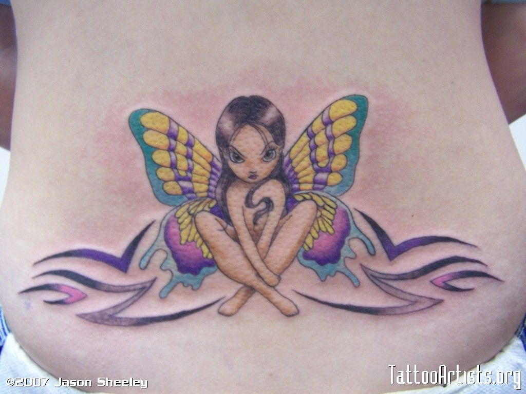 Colorful Fairy Tattoo On Lower Back Tattoos Lower Back Tattoos inside proportions 1024 X 768