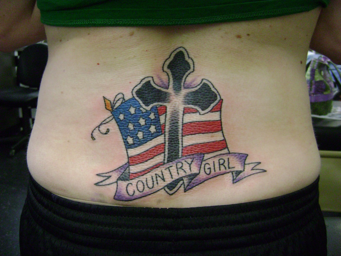 Cross And Country Girl Tattoo On Lower Back intended for measurements 1100 X 825