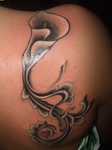 Glowing Calla Lily Tattoo On Back Shoulder Tattoo Inspiration for sizing 900 X 1200