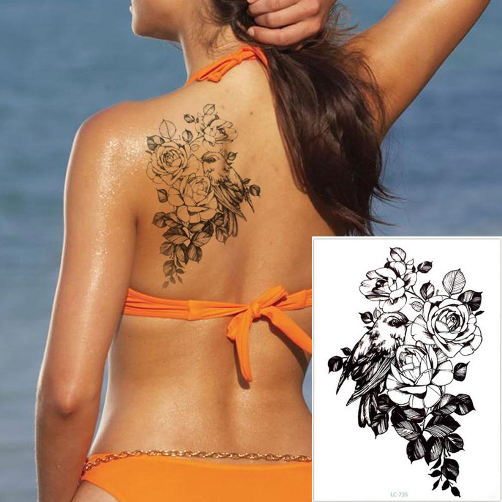 Large Flower Arm Temporary Tattoo Sticker Rose And Bird Fake Tatoo throughout dimensions 1000 X 1000