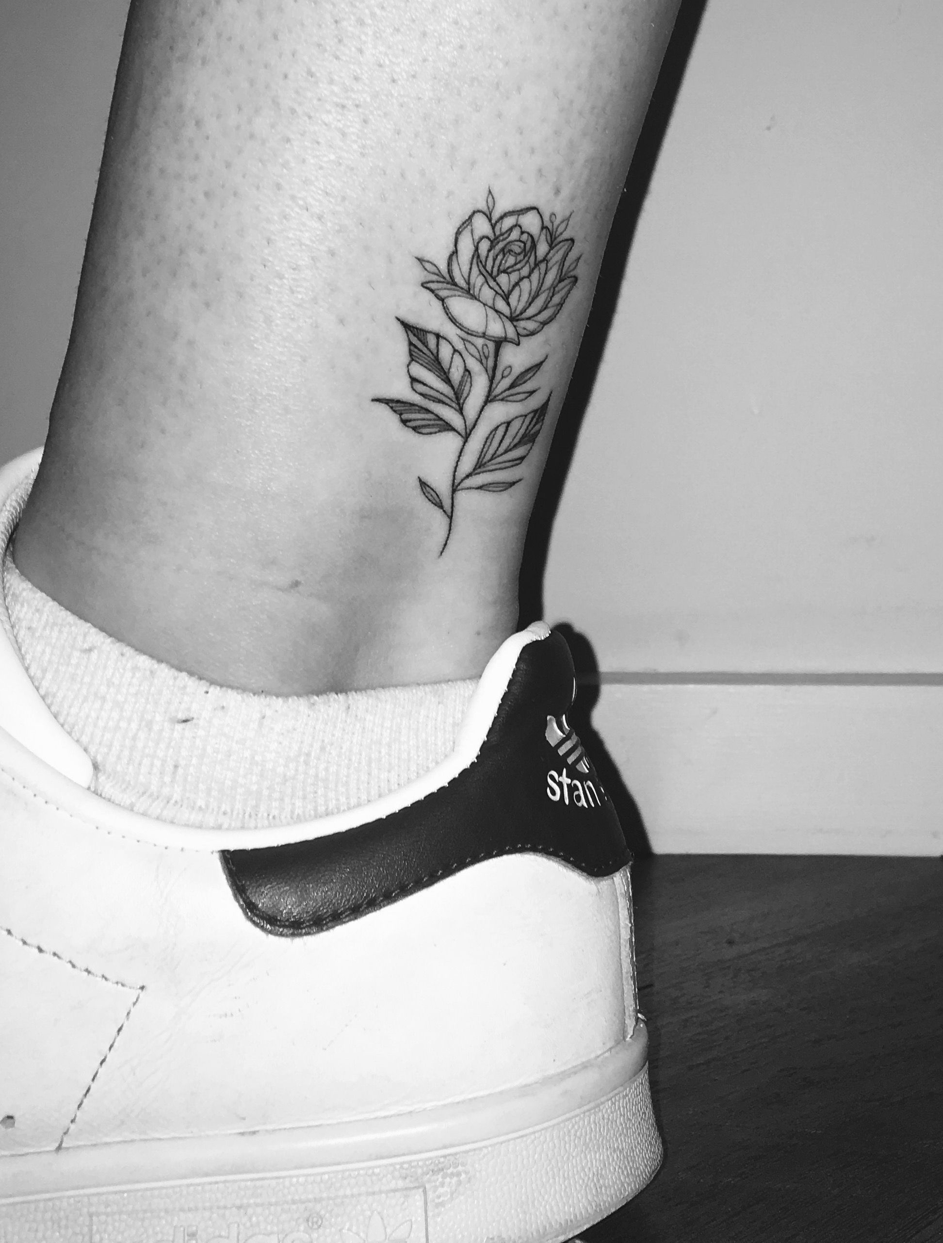 Little Rose Single Needle Tattoo On The Back Of The Ankle in proportions 1944 X 2562