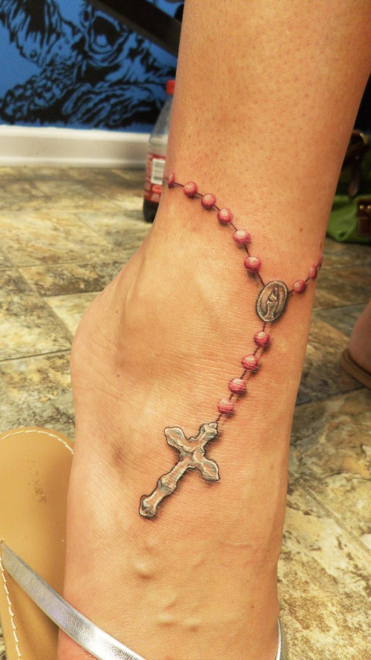 Love The Pink Rosary Tattoo Girls 3d Tattoo Designs Anklet for dimensions 736 X 1308