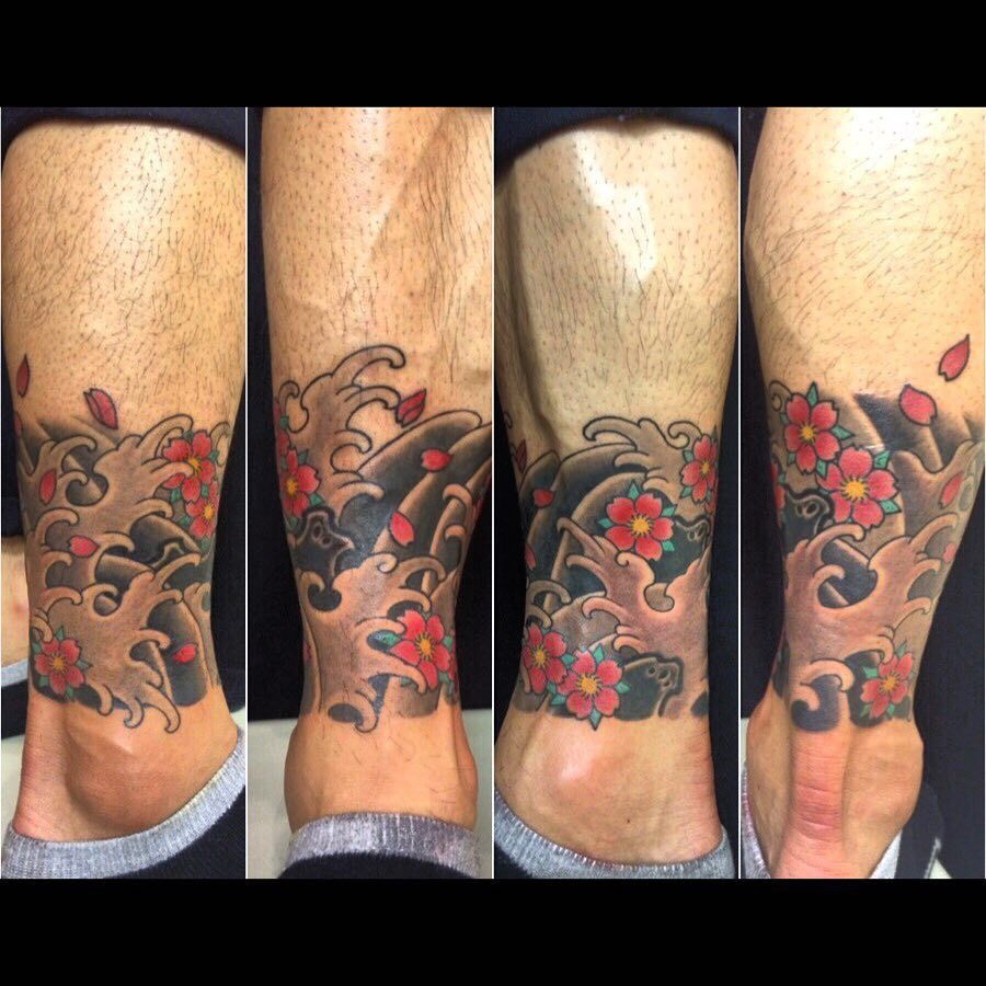Nine Tails Tattoo Ankle Band With Waves And Cherryblossoms for sizing 900 X 900
