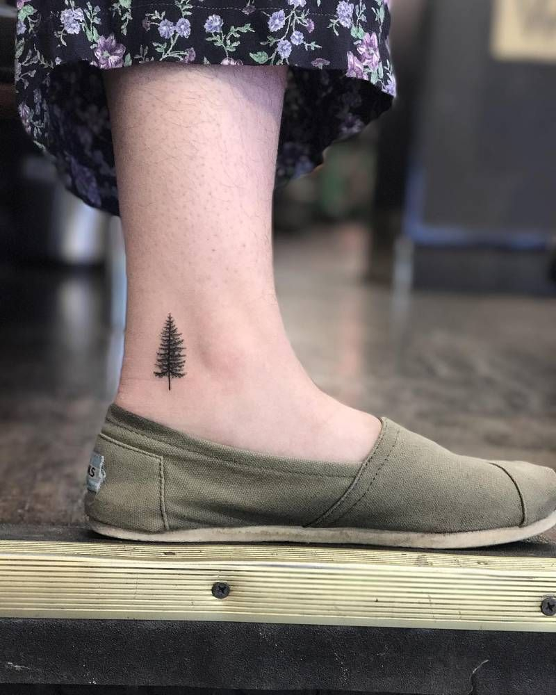 Pine Tree Tattoo On The Ankle Tattoos Tatuajes Minimalistas within proportions 800 X 1000