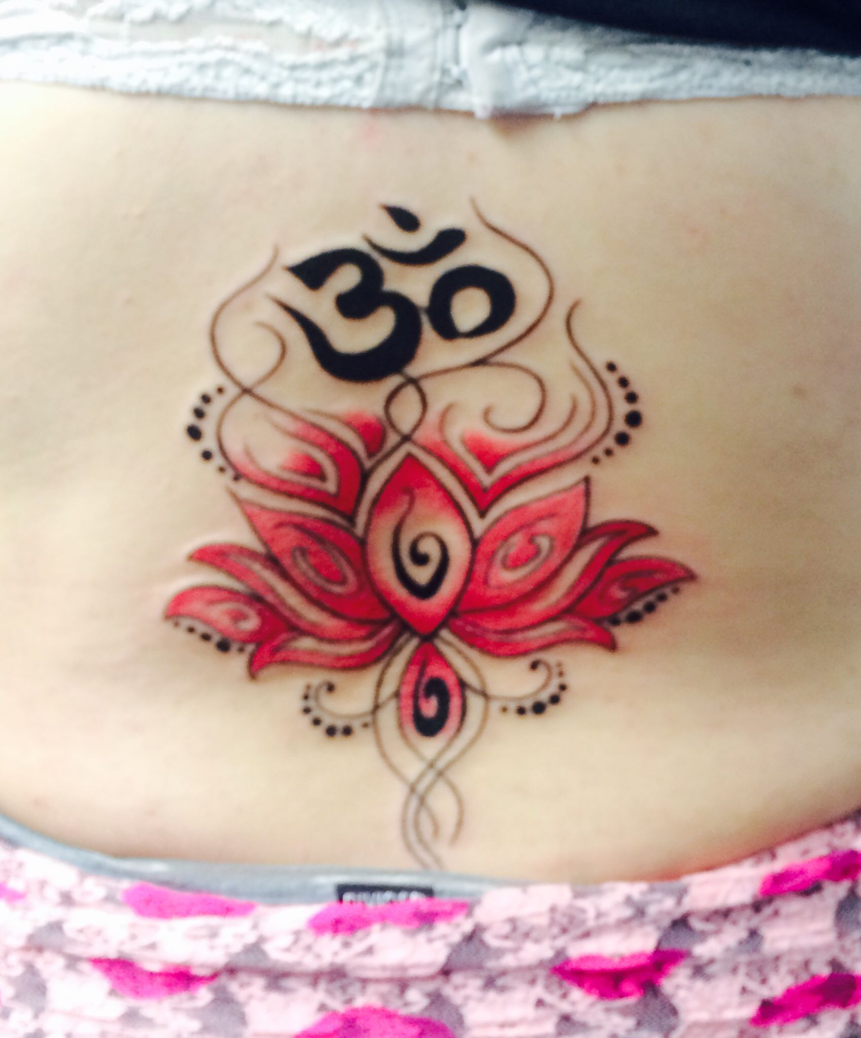 Pink Lotus Flower Lower Back Tattoo Ohm At The Top Represents inside sizing 1697 X 2045