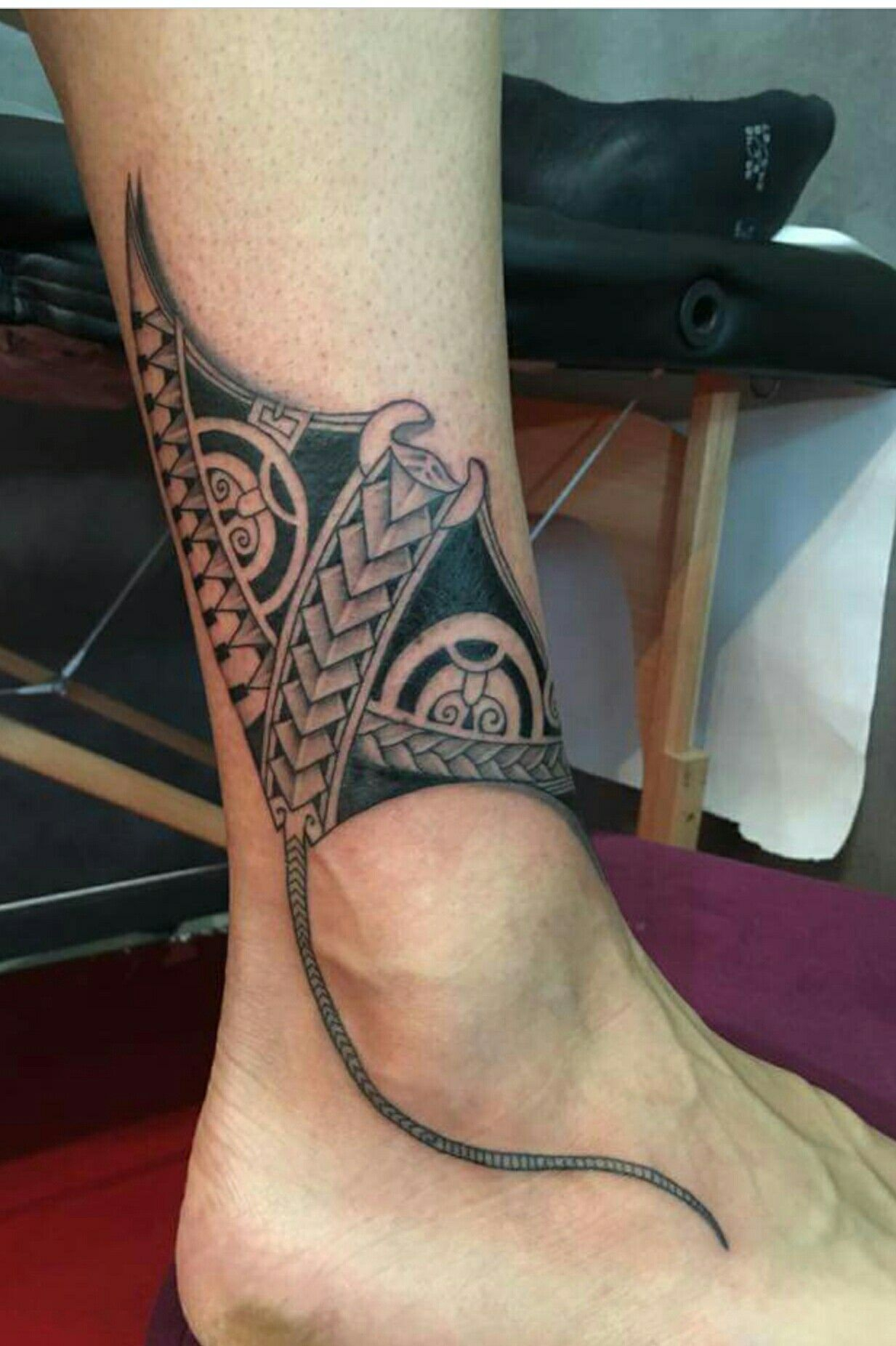 Polynesian Tribal Tattoo Of Stingray Above Ankle Mens Style inside sizing 1233 X 1852