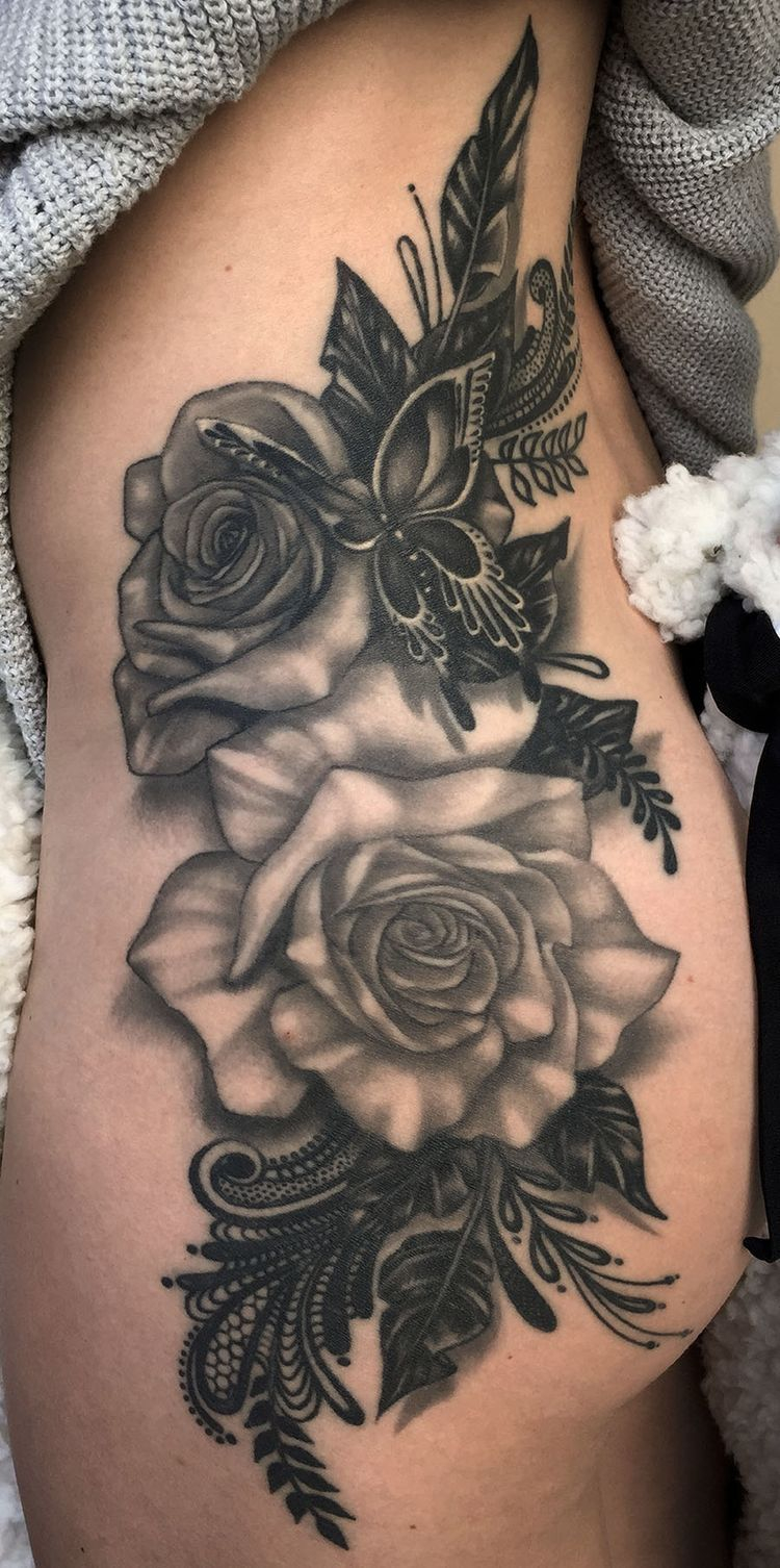 Roses And Butterfly On Lower Back Stomach Tattoos Tattoos Back in sizing 750 X 1506