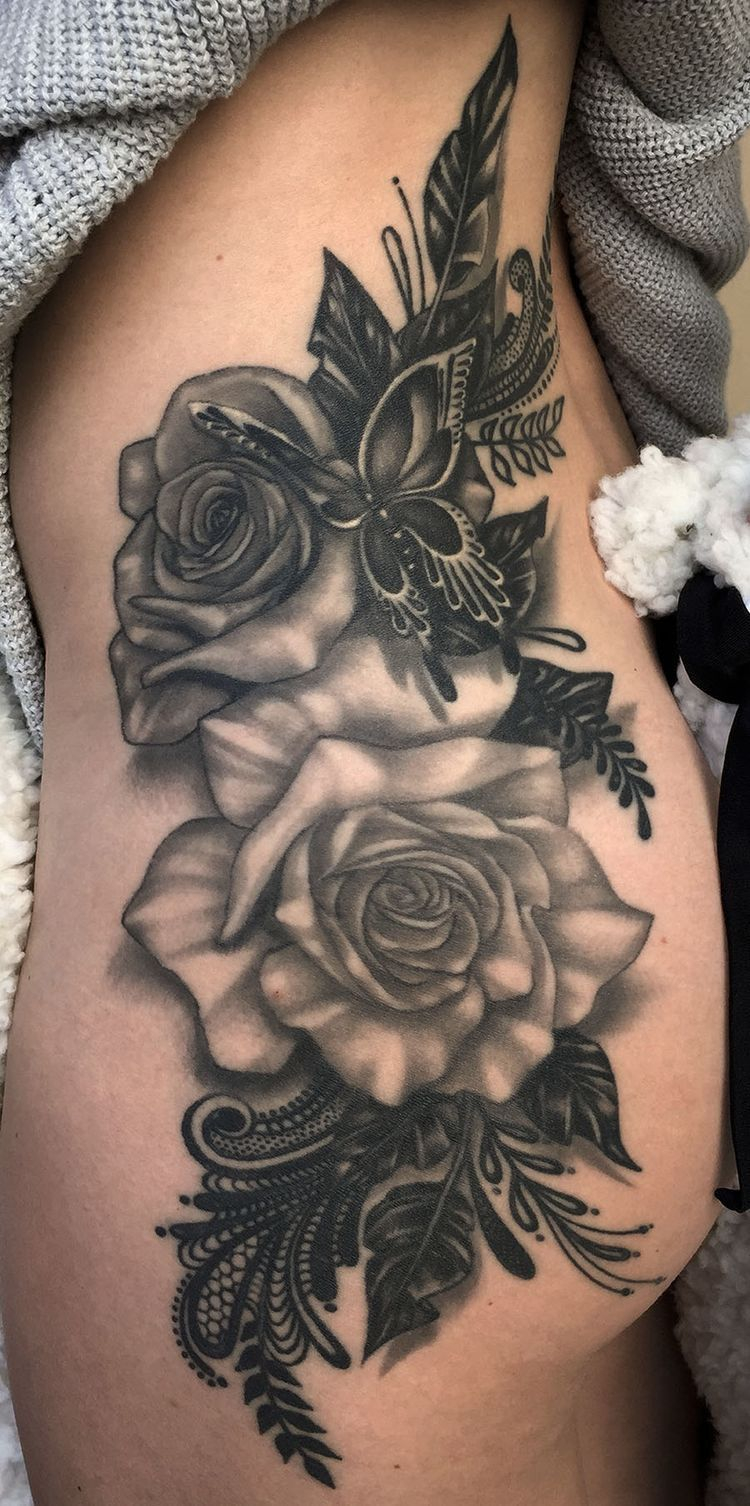 Roses And Butterfly On Lower Back Stomach Tattoos Tattoos Back within sizing 750 X 1506