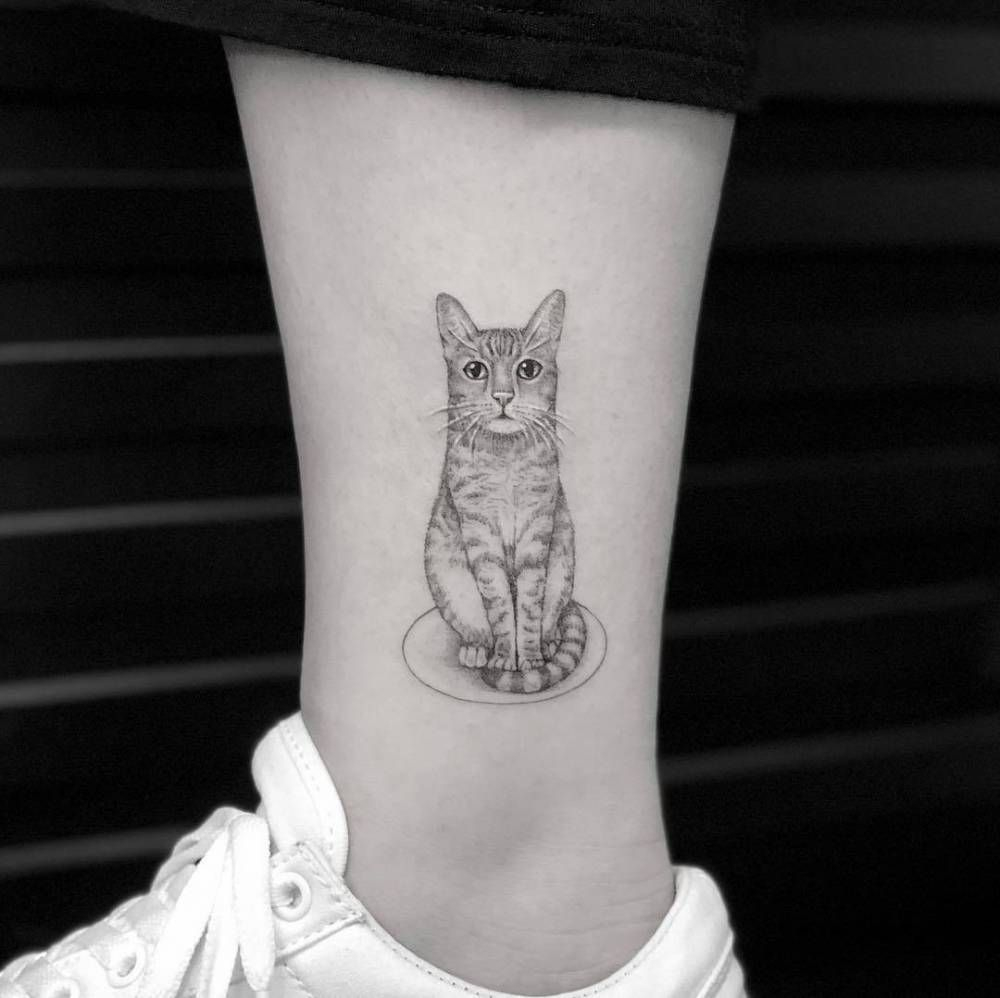 Single Needle Cat Tattoo On The Ankle Ankle Tattoos Ankle pertaining to dimensions 1000 X 998