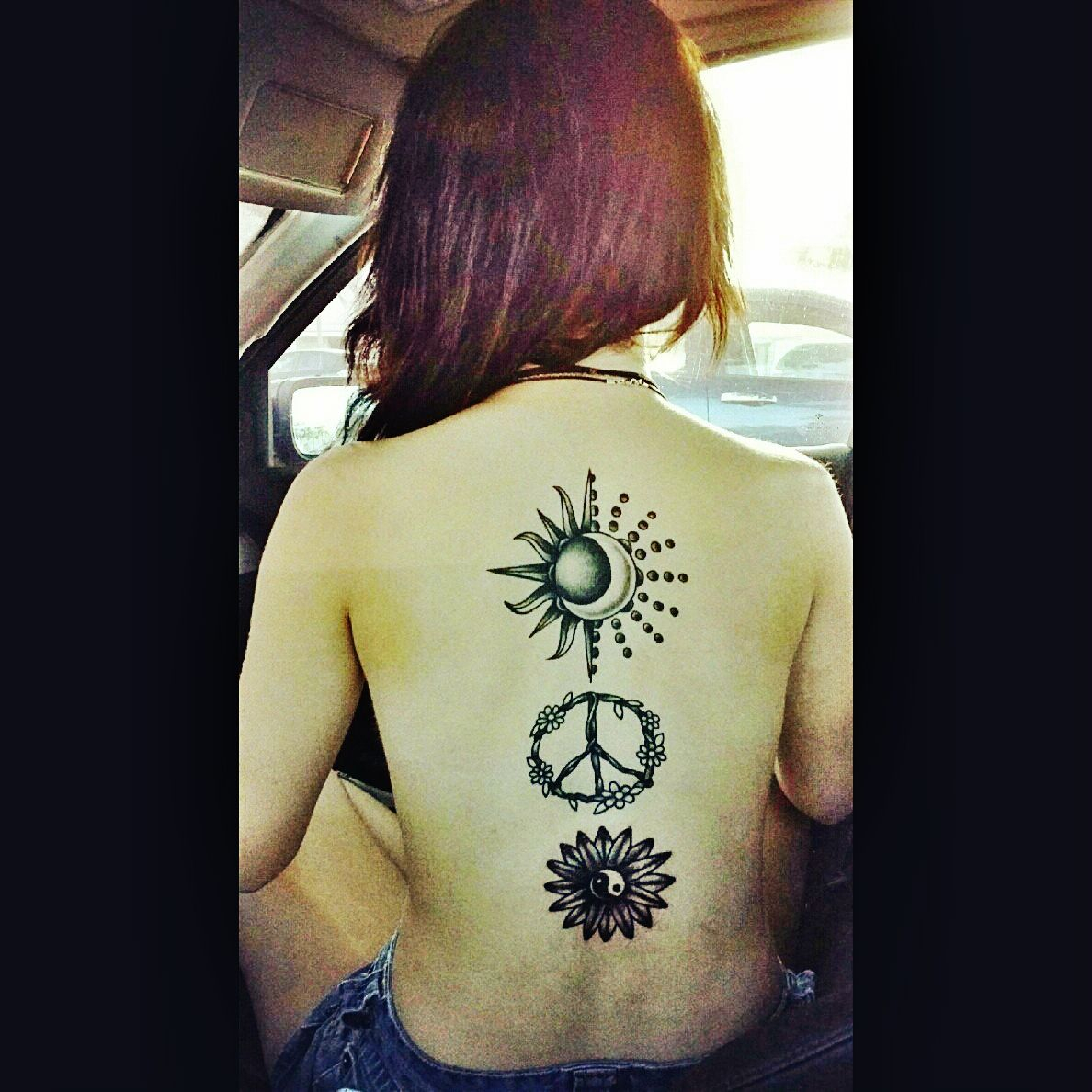 Sun Moon Flowers Peace Sign Yin Yang Flower Tattoos Hippie Life inside measurements 1188 X 1188