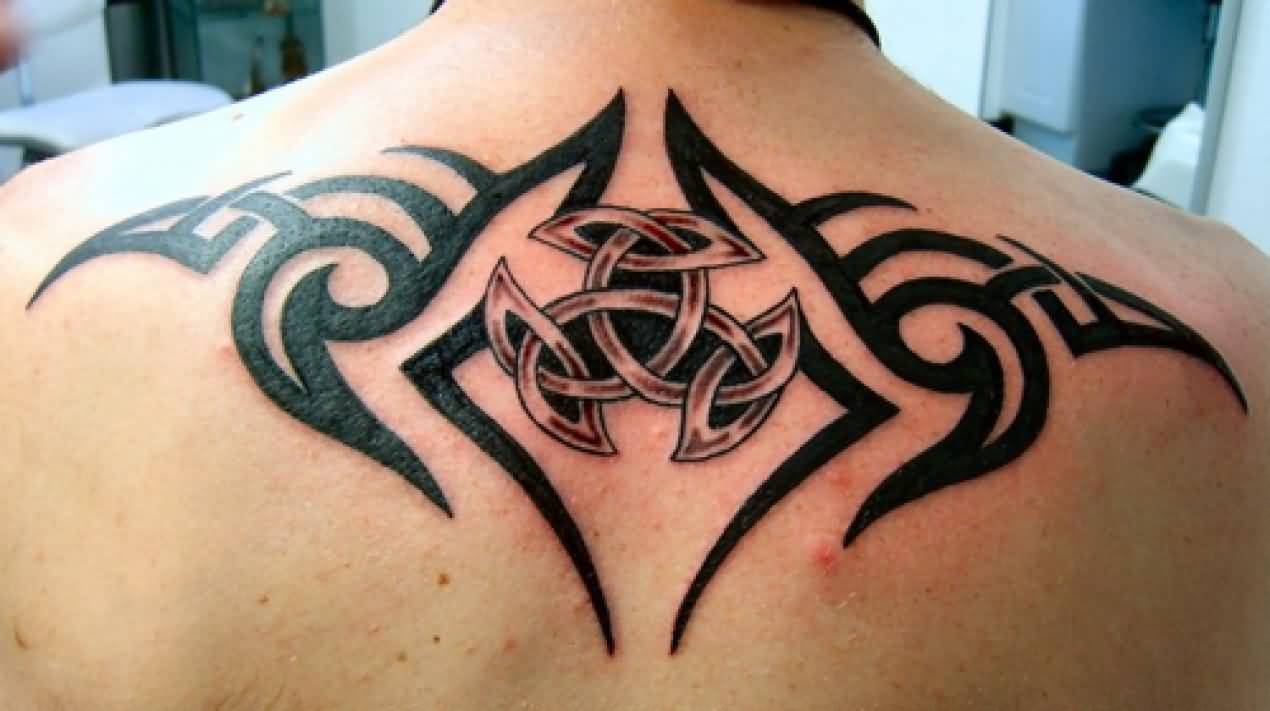 Superb Tribal And Celtic Design Tattoo On Upper Back in proportions 1270 X 711