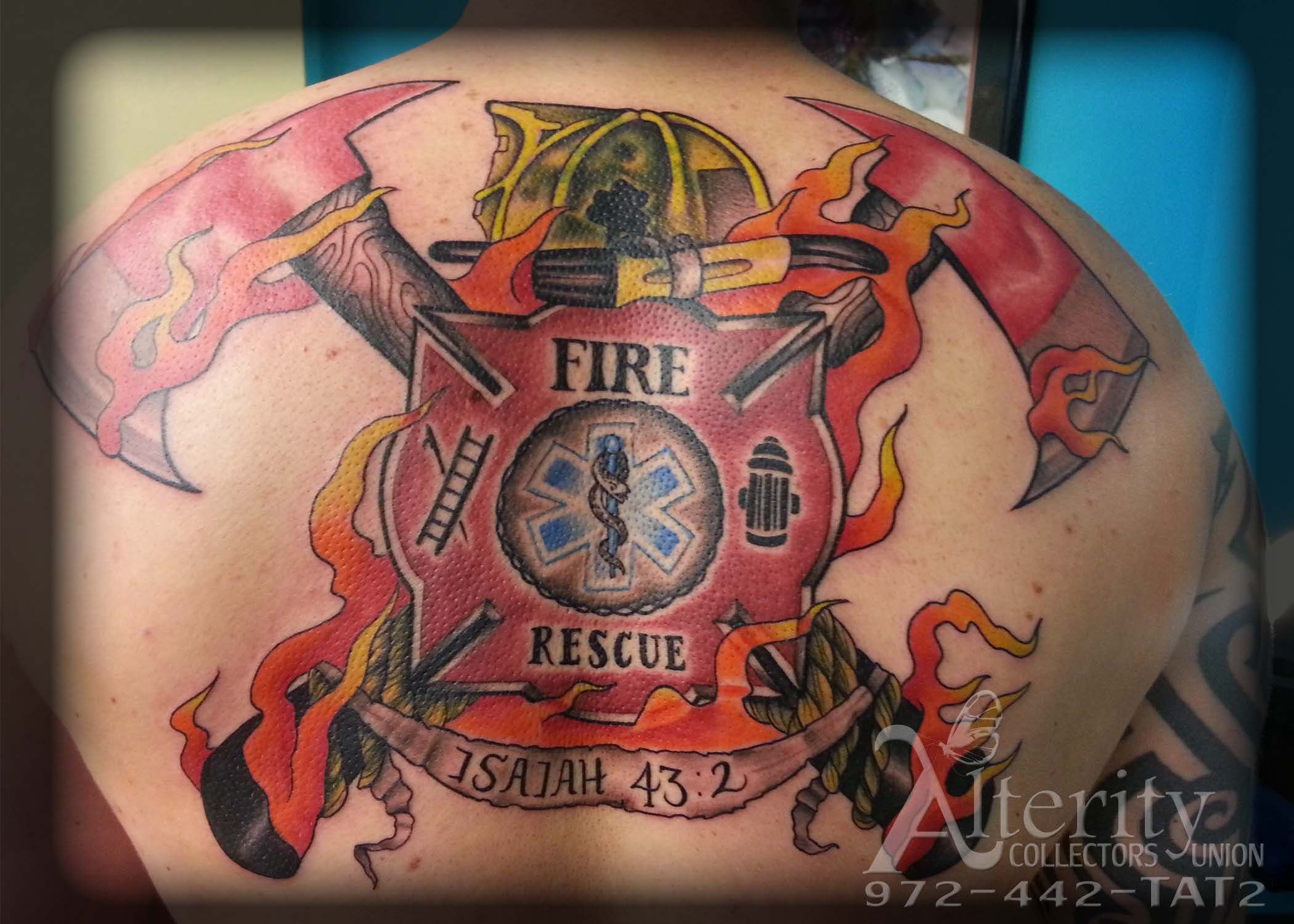 Tattoo Portfolio Clynt Costley Firefighter Back Tattoo Tattoos throughout sizing 2100 X 1500