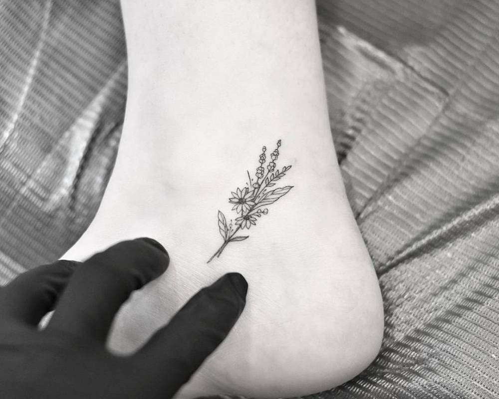 Tiny Flower Bouquet On The Ankle Ankle Tattoos Tattoos Bouquet within proportions 1000 X 800