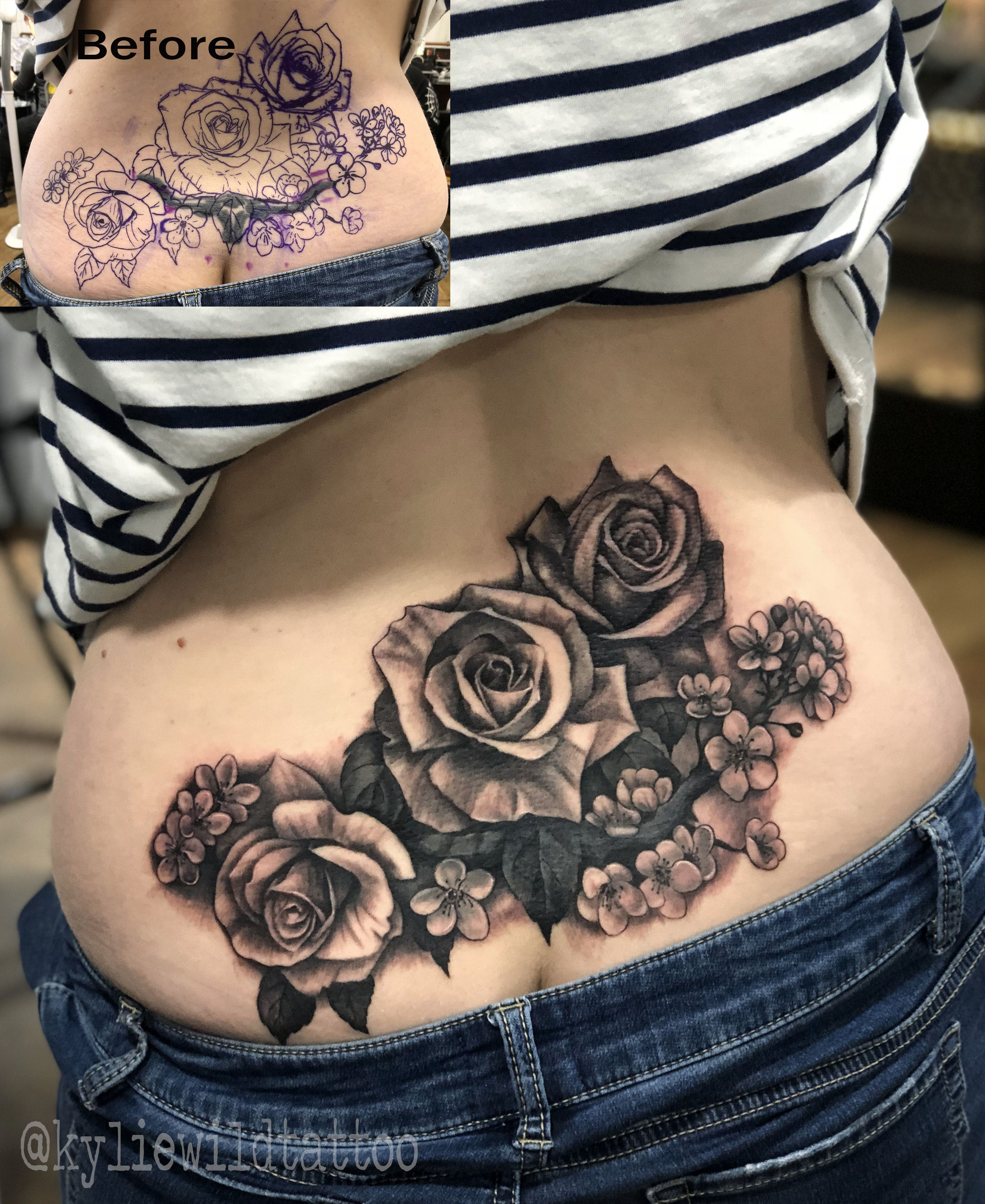 Tramp Stamp Lower Back Cover Up Tattoo With Roses And Cherry regarding dimensions 2824 X 3452