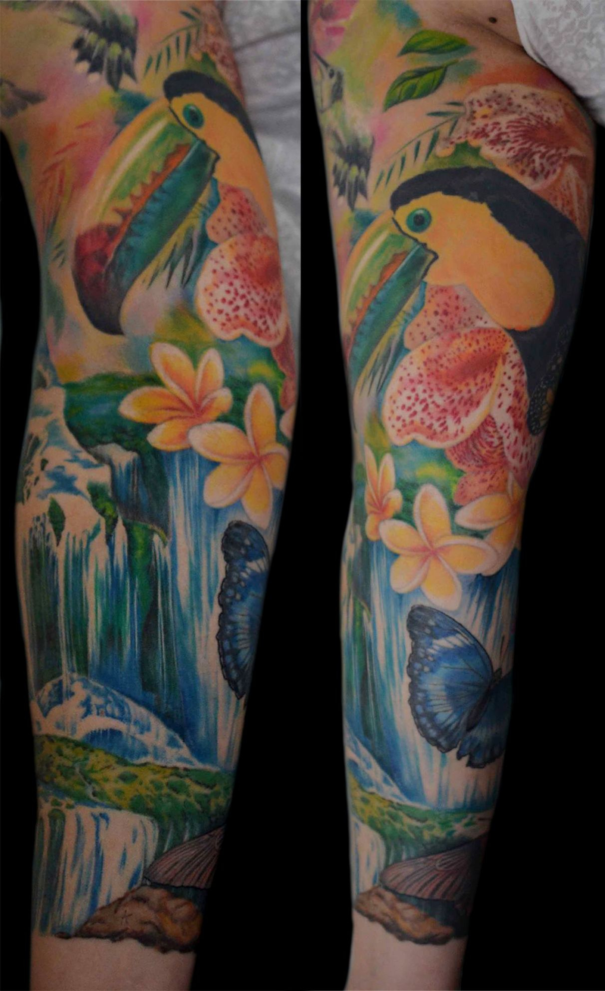 Waterfall Jungle Sleeve Nikolay Tattoo Tattoos Monkey Tattoos with sizing 1212 X 1984