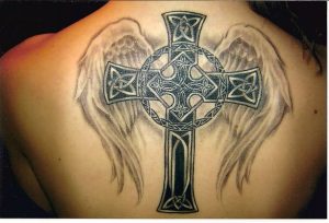 Winged Celtic Cross Tattoo On Back with regard to sizing 1085 X 736