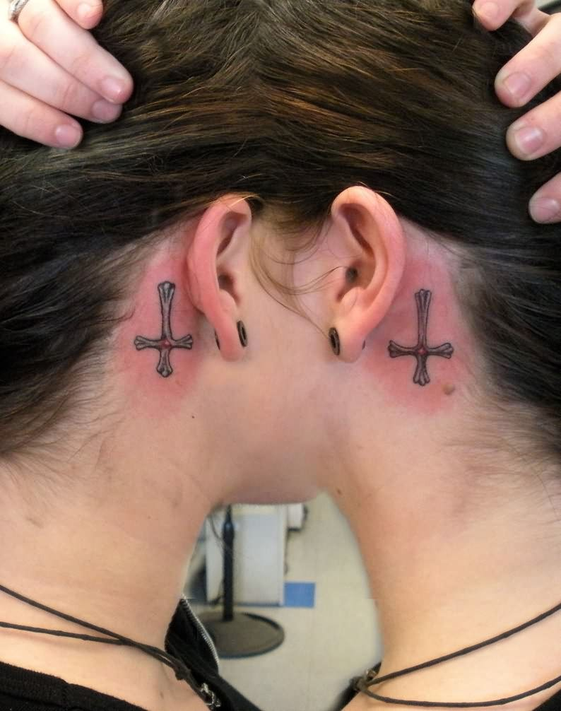 17 Behind The Ear Cross Tattoos with regard to measurements 794 X 1006