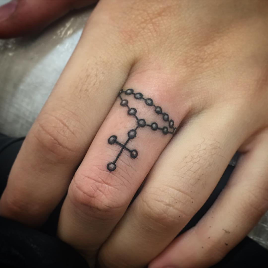 25 Rosary Cross Tattoos On Fingers for proportions 1080 X 1080