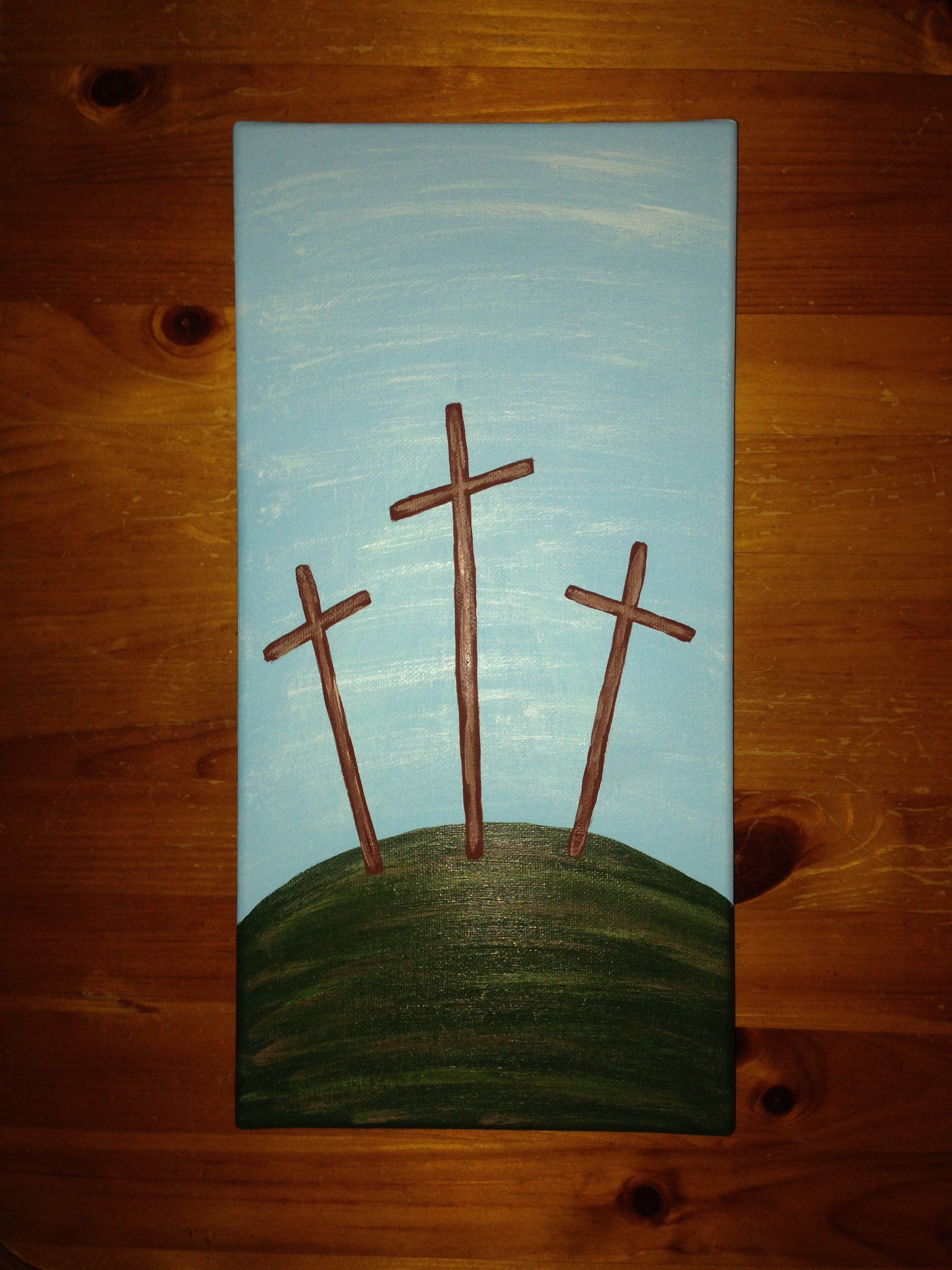 3 Crosses On A Hill I Painted With Acrylic Paint On 7 X 14 Canvas with regard to measurements 2448 X 3264