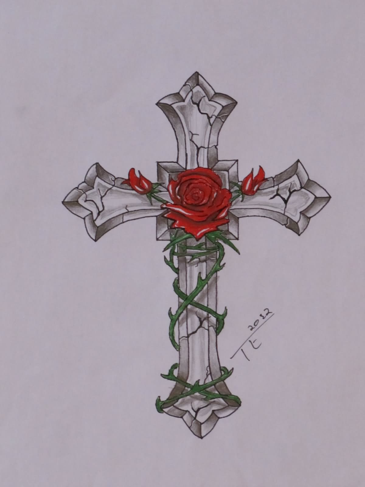 3d Cross With Rose Tattoo Design Sample for measurements 1200 X 1600