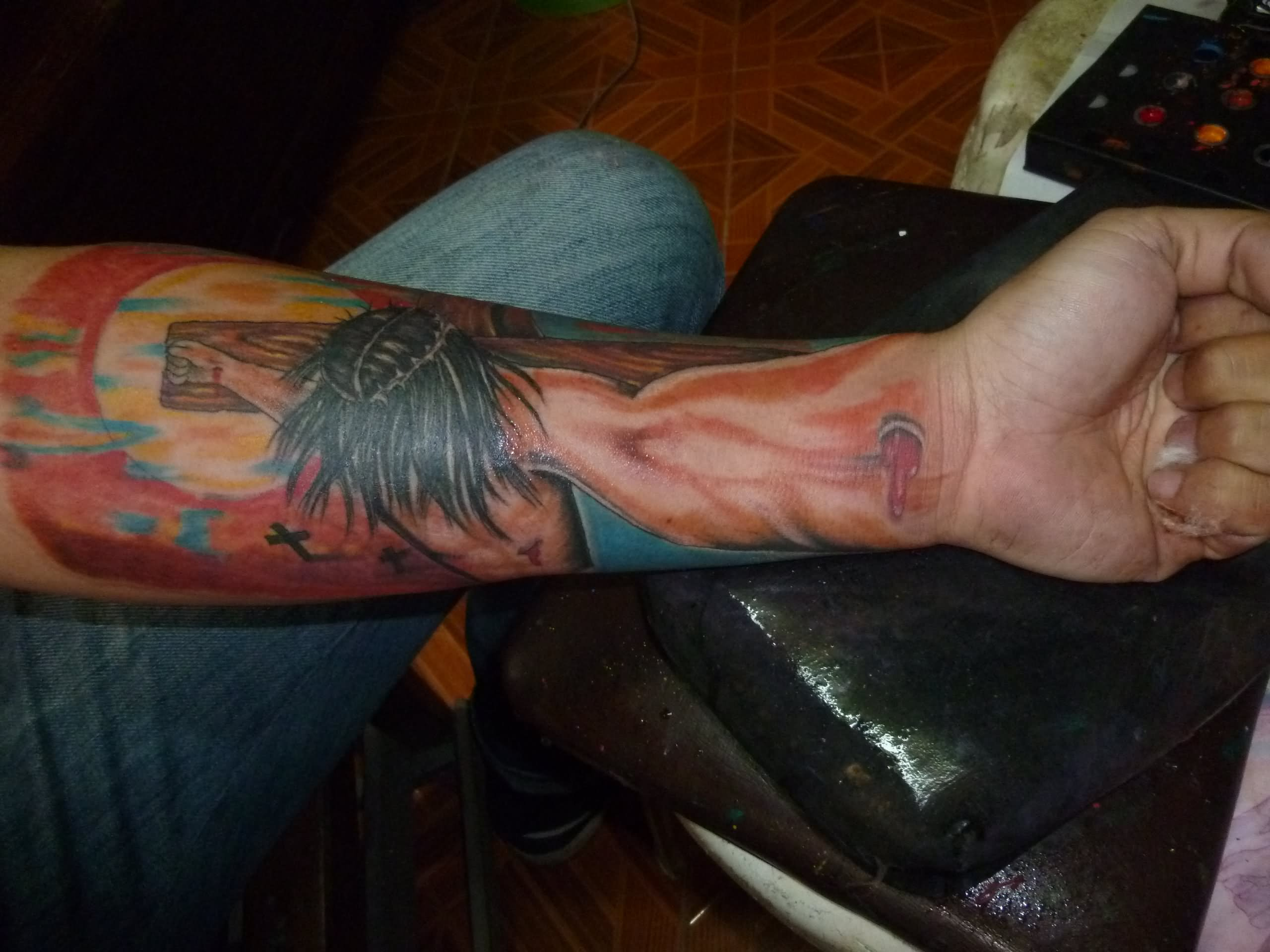 3d Jesus Cross Tattoo On Left Forearm within sizing 2560 X 1920