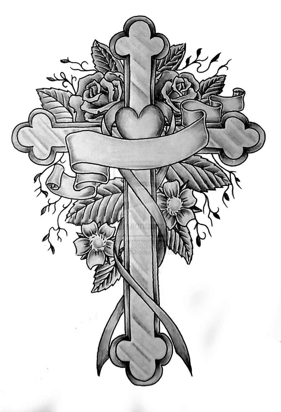 Cross Ribbon Tattoo Designs • Half Sleeve Tattoo Site