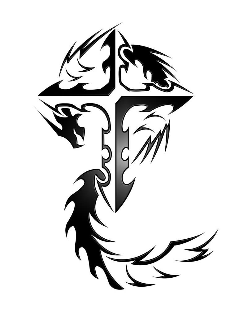 55 Dragon Cross Tattoos Designs And Pictures for size 801 X 997