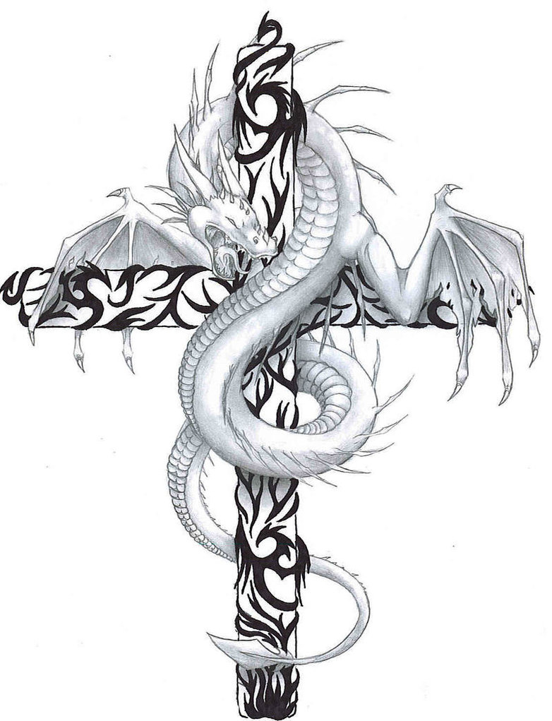 55 Dragon Cross Tattoos Designs And Pictures regarding proportions 782 X 1021