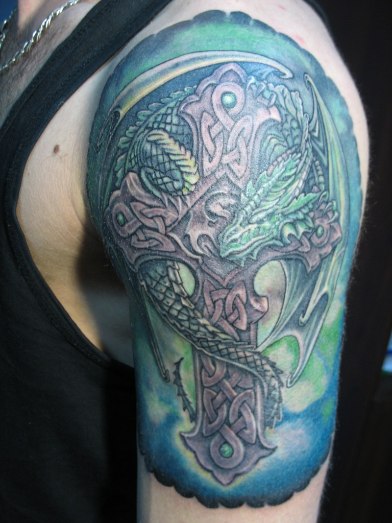 55 Dragon Cross Tattoos Designs And Pictures with dimensions 768 X 1024