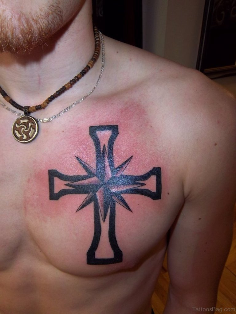 59 Good Looking Cross Tattoos Designs For Chest regarding proportions 768 X 1024