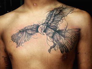 Abstract Bird Chest Piece Tattoo Lannigantattoos Kyrsta throughout sizing 3264 X 2446