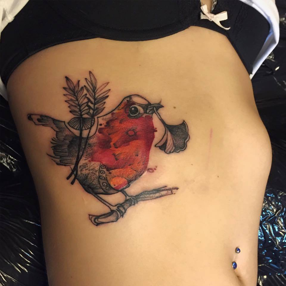 Abstract Bird Tattoo On Girl Right Side Rib within size 960 X 960