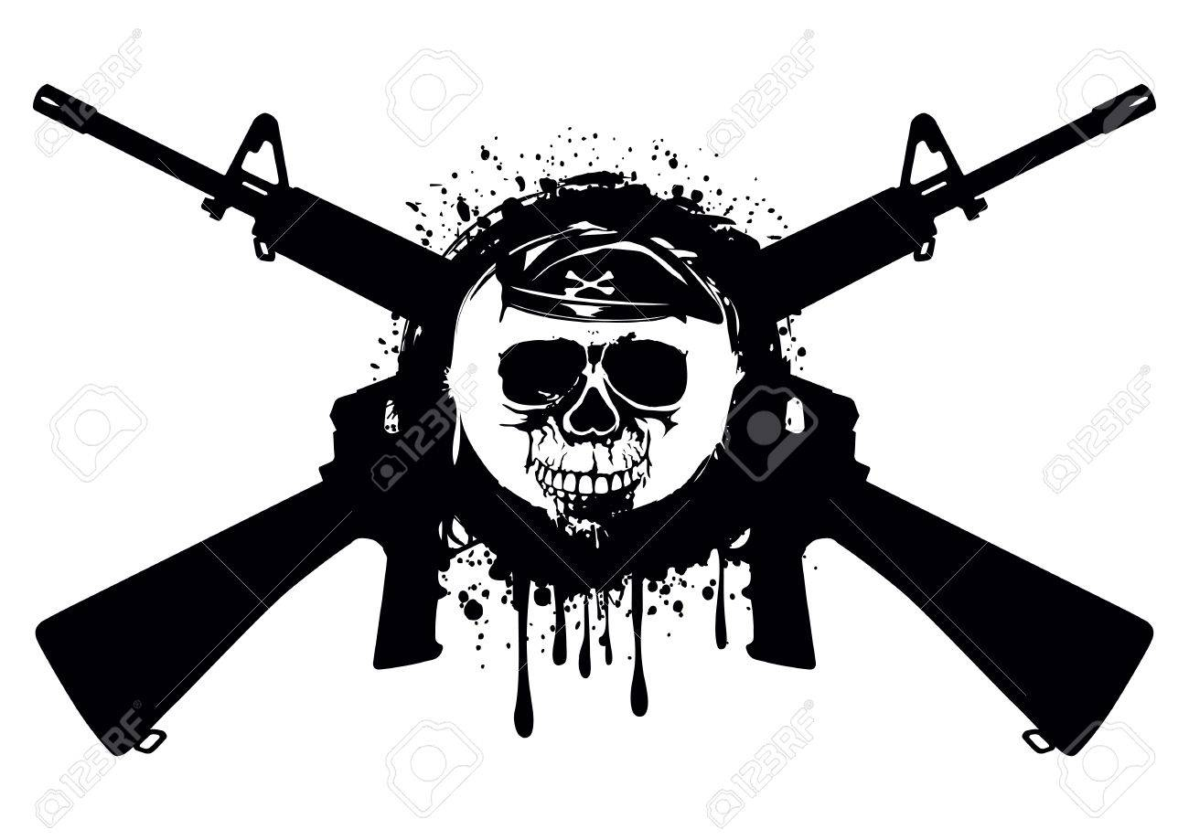 Abstract Illustration Crossed Automatic Rifles And Skull In Beret throughout proportions 1300 X 919