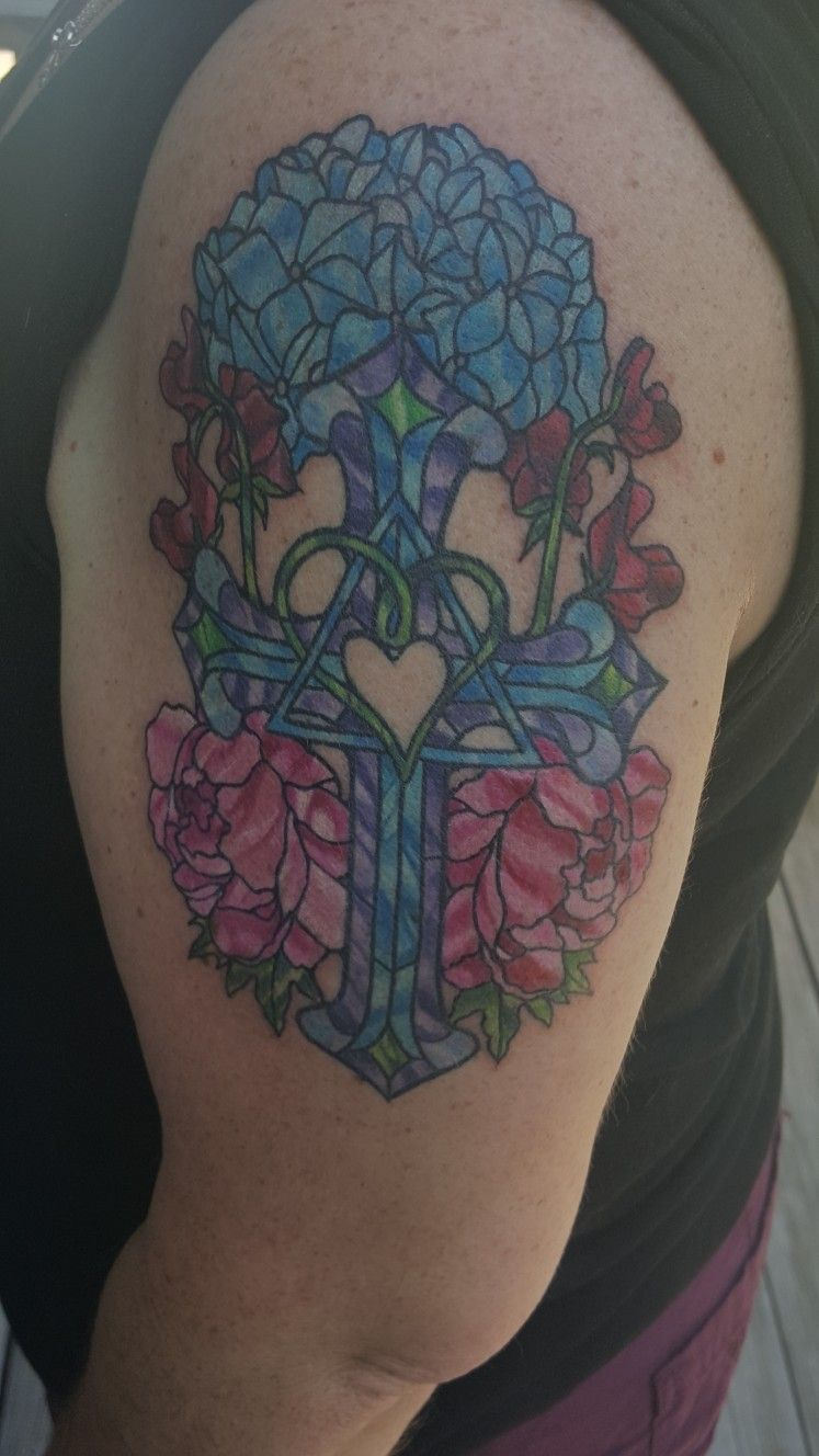 Added Some Flowers To My Cross Tattoos Tattoos Peonies Stained for dimensions 747 X 1328