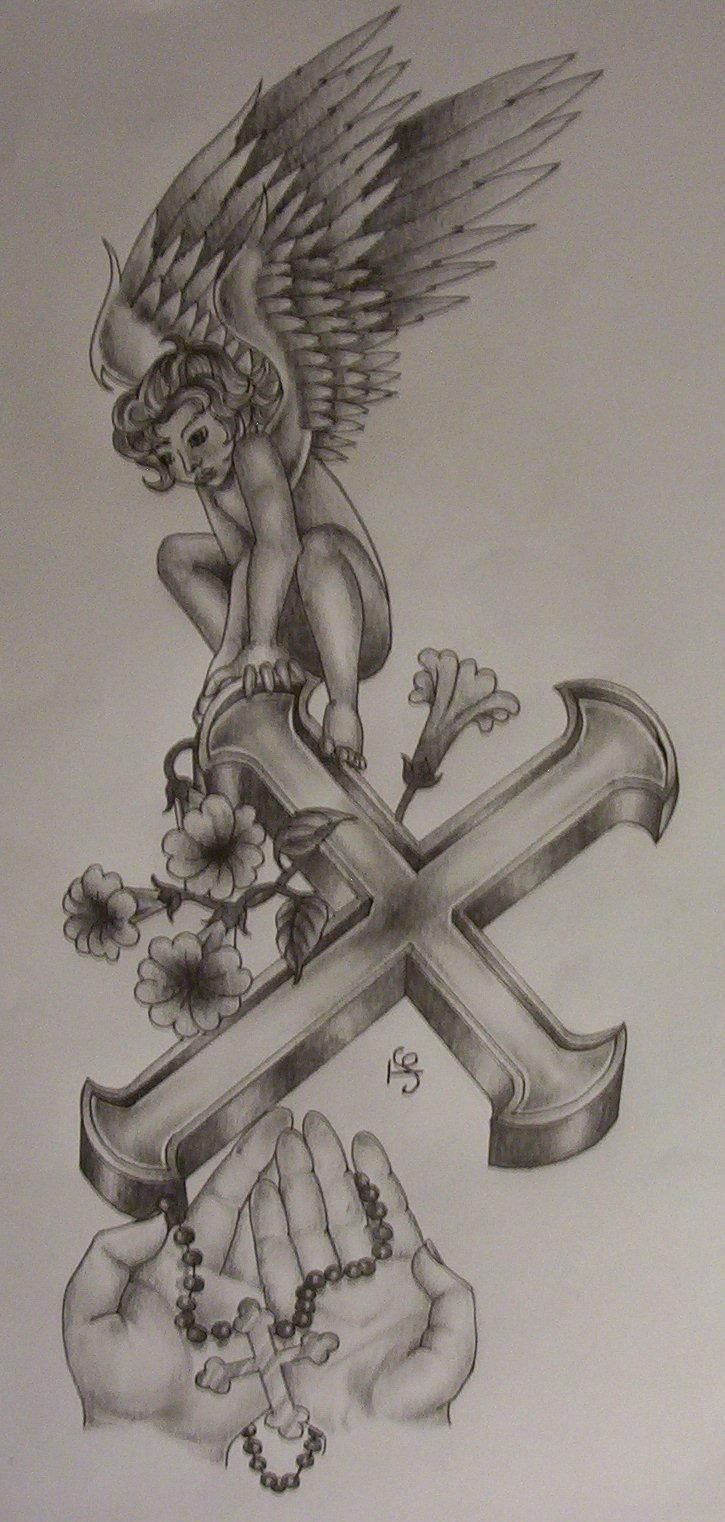 Angel On Cross Tattoo Design Tattoos Angel Tattoo Designs in sizing 725 X 1522