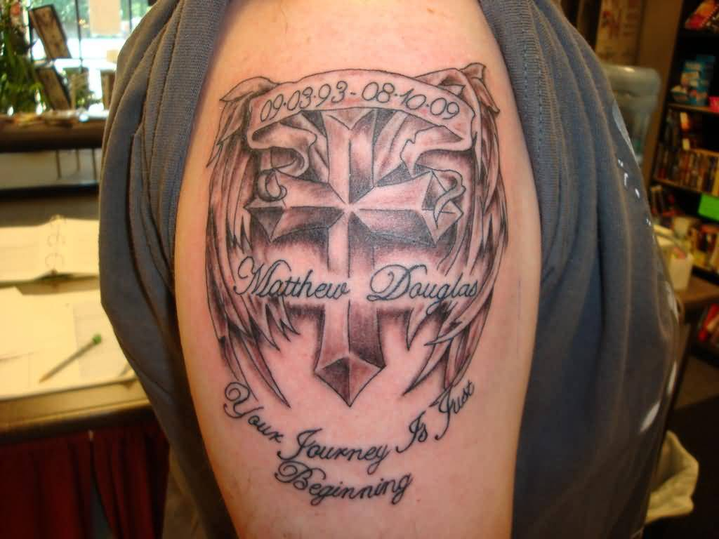 Angel Wings Cross Remembrance Name Tattoo Golfian throughout dimensions 1024 X 768