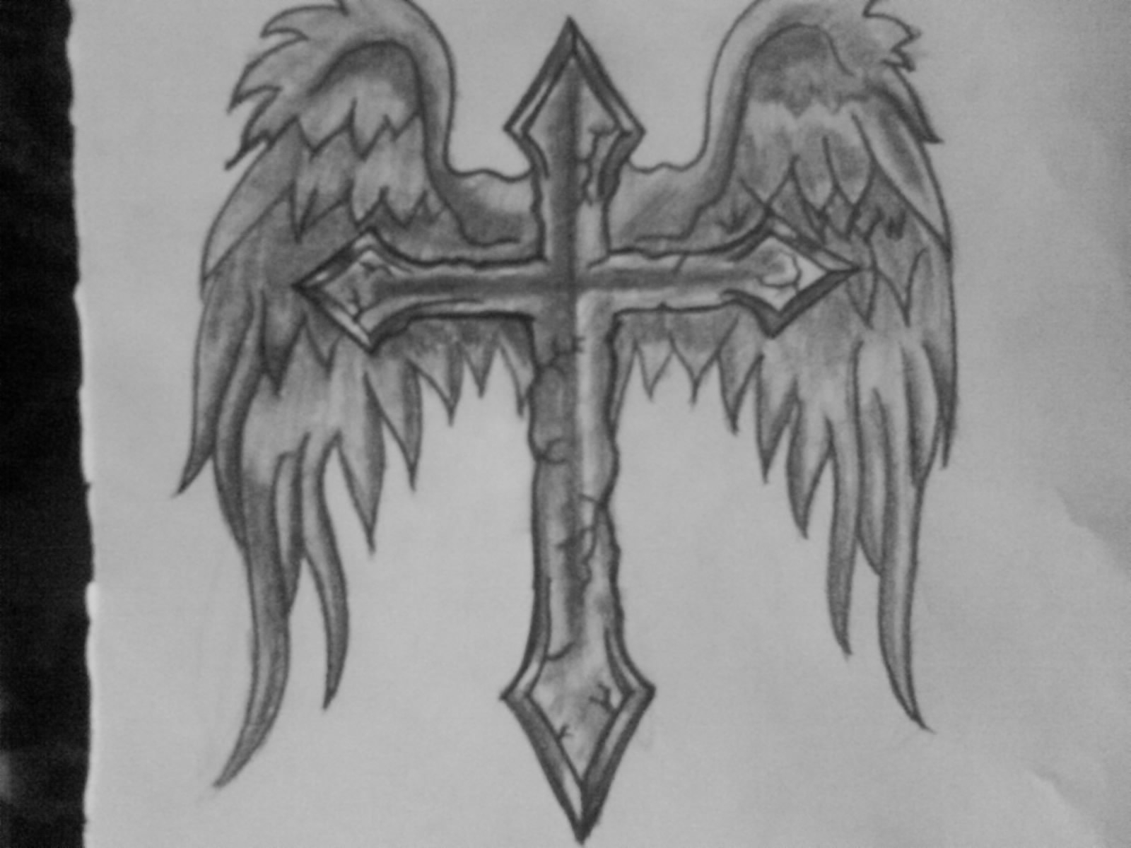 Angel Wings Cross Tattoo Design inside measurements 1600 X 1200