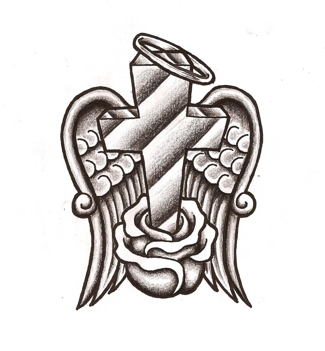 Angel With Cross Tattoo Design Tattoo Ideas inside measurements 1110 X 1200