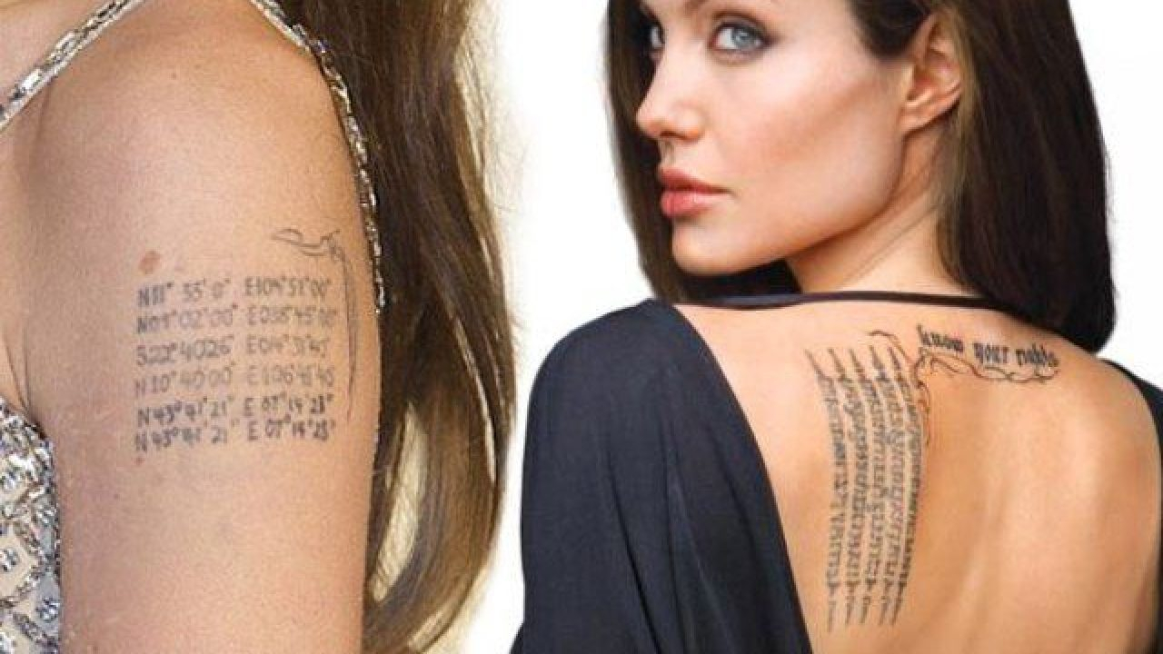 Angelina Jolies 15 Tattoos Their Meanings Body Art Guru with regard to dimensions 1280 X 720