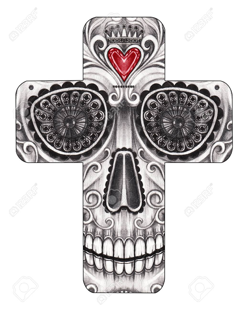 Art Skull Cross Tattoo Hand Drawing On Paper Stock Photo Picture inside sizing 1034 X 1300