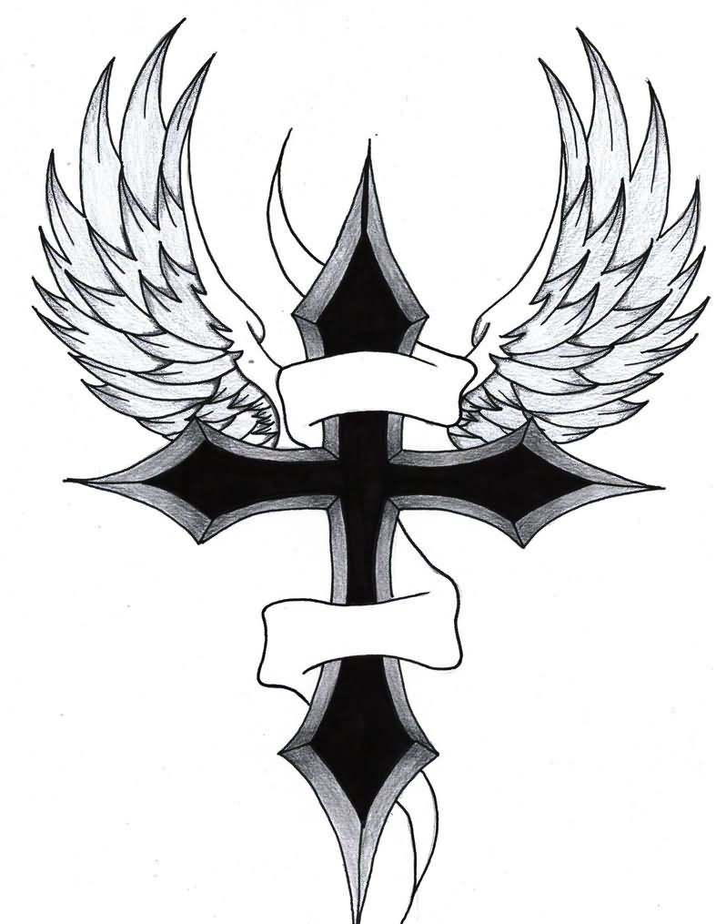 Banner Black Cross Wings Tattoo Design Tats Cross Tattoo Designs regarding measurements 787 X 1015