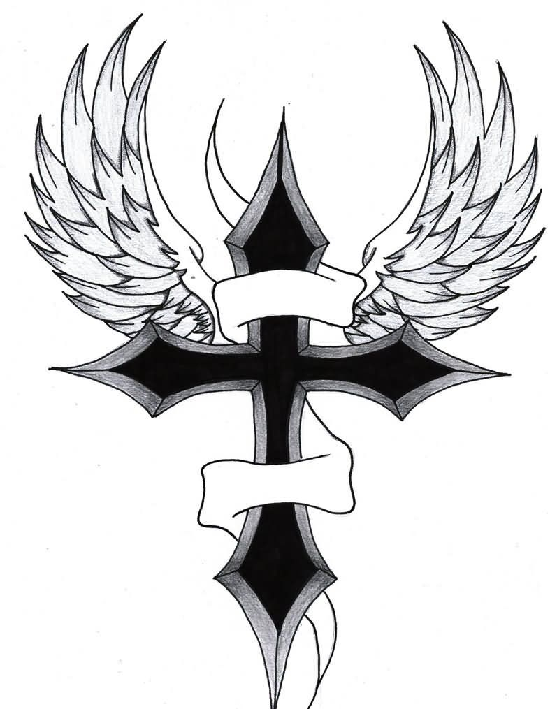 Banner Black Cross Wings Tattoo Design Tats Cross Tattoo Designs throughout sizing 787 X 1015