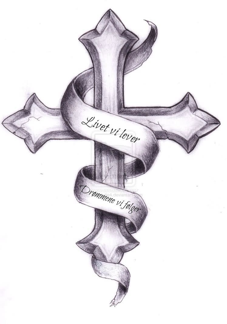 Banner With Cross Tattoo Design Tattoos Cross Tattoo Designs for proportions 748 X 1068