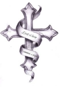 Banner With Cross Tattoo Design Tattoos Cross Tattoo Designs in measurements 748 X 1068