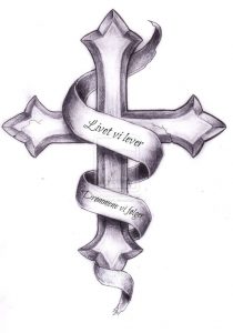Banner With Cross Tattoo Design Tattoos Cross Tattoo Designs in proportions 748 X 1068