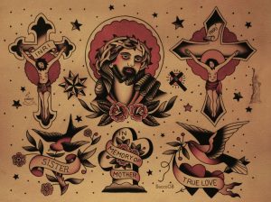 Becca Genne Bacon Metallic Tattoos Traditional Tattoo Jesus intended for measurements 1600 X 1195