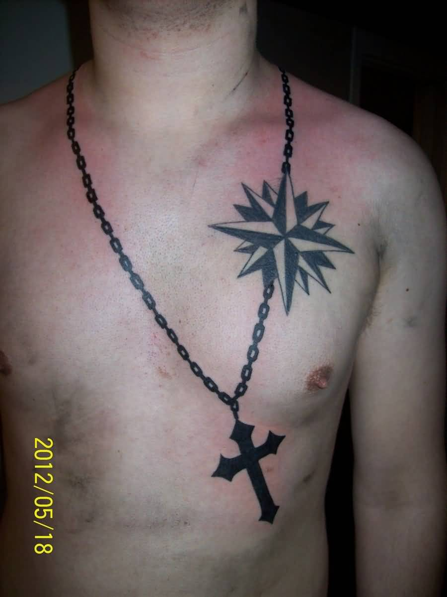 Big Compass And Wonderful Necklace Chain Cross Tattoo Golfian regarding size 900 X 1201